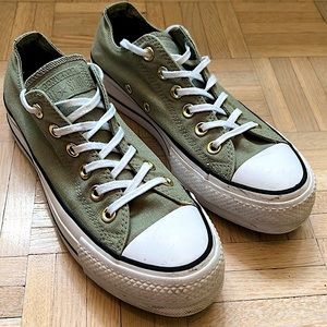 Converse All Stars Platforms Gold Eyes Army Green 7.5